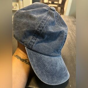 Blue denim strap back hat